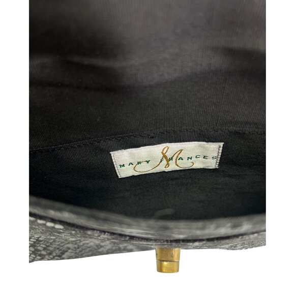 MARY FRANCES Black Beaded & Gem Embellished Flap Embossed Suede Shoulder Bag New - Picture 7 of 8